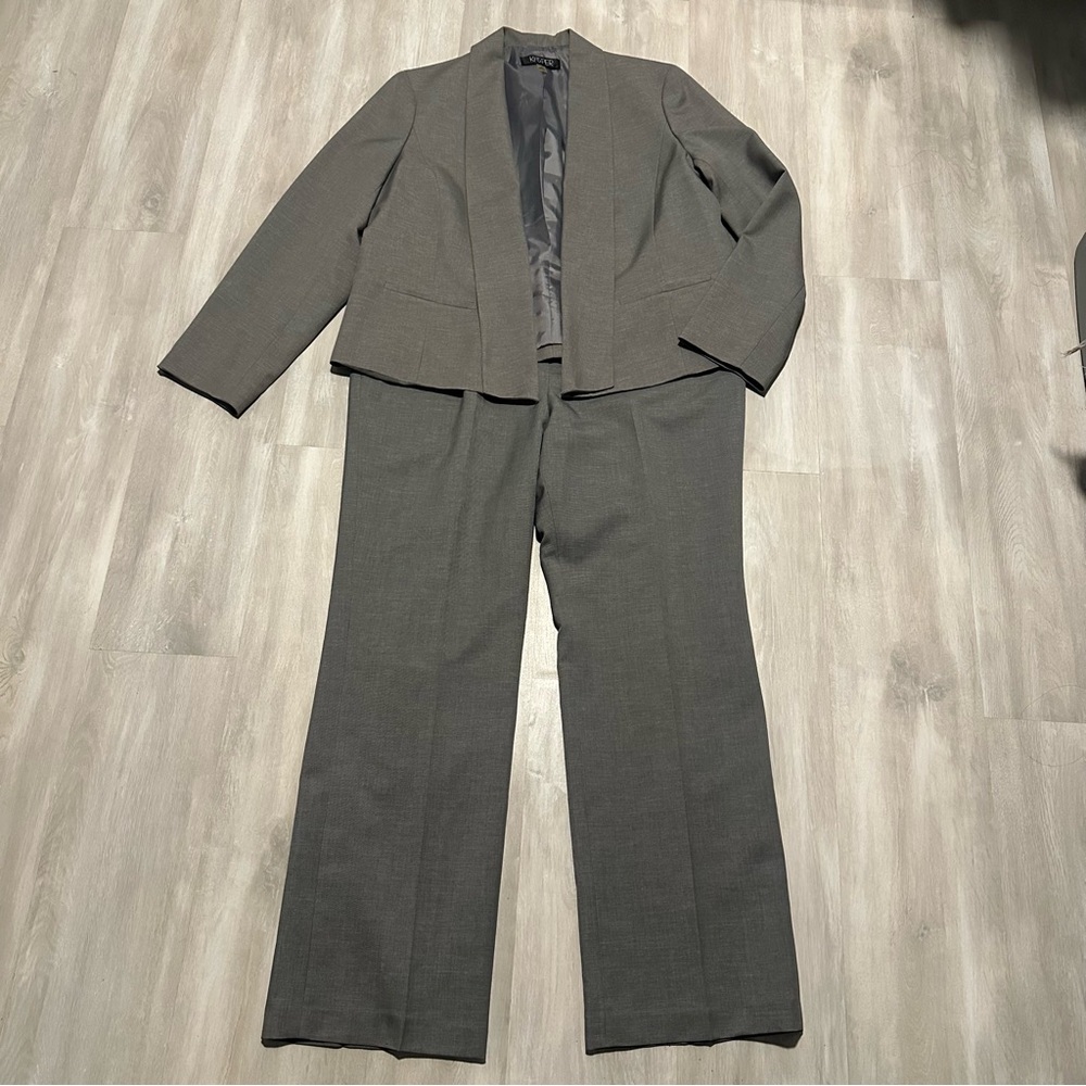 Kasper Gray Work Open Blazer Jacket Pant Suit Sz 16/18